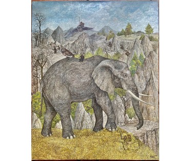 Почицкий В.В (dr.Klein) "Разведка острова Кль или охота за большим слоном", 2006г. Холст, масло. Размер 100х80 см. № 3559 (артикул №3559) - фото №1