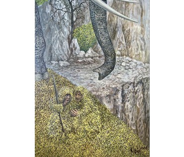 Почицкий В.В (dr.Klein) "Разведка острова Кль или охота за большим слоном", 2006г. Холст, масло. Размер 100х80 см. № 3559 (артикул №3559) - фото №3