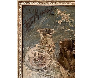 Маслов В.В "Натюрморт с белой сиренью", 1991г. Оргалит, масло. Размер 41х60,5 см. № 3563 (артикул №3563) - фото №2