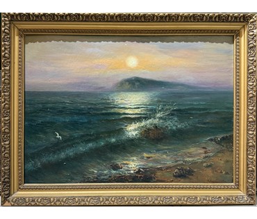 Багрянцев Н.М "Море.Лунная дорожка", картон, масло. Размер с рамой 80х60 см. № 3587 (артикул №3587) - фото №1