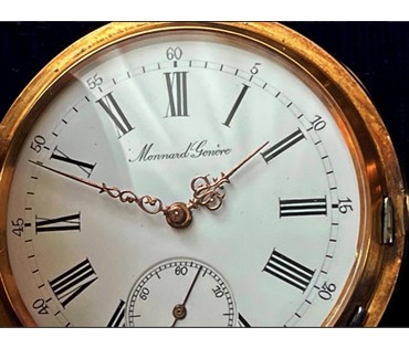 Часы карманные "Monard Geneve" с цепью (шатленом). Швейцария, 19 век (56) Диаметр 5 см. 106.7гр. (артикул №2077) - фото №4