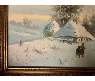 Поторока Д. Орельский (Орленский) "Зимний пейзаж". Первая половина 20 века. Холст, масло. Размер с родной рамой 50х80 см. № 3597 (артикул №3597) - фото №4