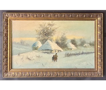 Поторока Д. Орельский (Орленский) "Зимний пейзаж". Первая половина 20 века. Холст, масло. Размер с родной рамой 50х80 см. № 3597 (артикул №3597) - фото №1