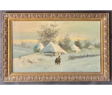 Поторока Д. Орельский (Орленский) "Зимний пейзаж". Первая половина 20 века. Холст, масло. Размер с родной рамой 50х80 см. № 3597 (артикул №3597) - фото №2