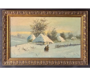 Поторока Д. Орельский (Орленский) "Зимний пейзаж". Первая половина 20 века. Холст, масло. Размер с родной рамой 50х80 см. № 3597 (артикул №3597) - фото №3