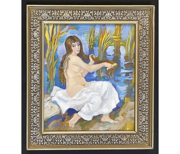 Поплавский Г.Г "Купальщица",2005г. ДВП, масло. Размер 35х30 см. № 3604 (артикул №3604) - фото №1