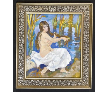 Поплавский Г.Г "Купальщица",2005г. ДВП, масло. Размер 35х30 см. № 3604 (артикул №3604) - фото №2