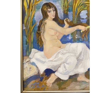 Поплавский Г.Г "Купальщица",2005г. ДВП, масло. Размер 35х30 см. № 3604 (артикул №3604) - фото №3