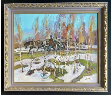 Поплавский Г.Г "Весенние проталины", 2012г. Холст, акрил. Размер с рамой 70х60 см. № 3610 (артикул №3610) - фото №1
