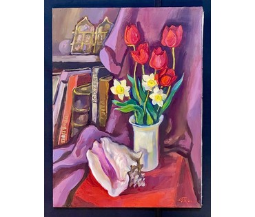 Поплавский Г.Г "Тюльпаны", 2011г. Холст, масло. Размер 80х60 см. № 3619 (артикул №3619) - фото №1