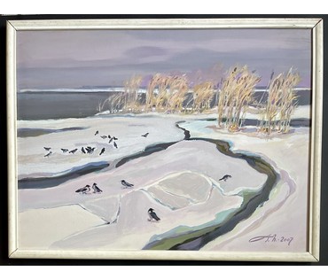 Поплавский Г.Г. Каталожная работа "Февраль на Нарочи", 2007г. Холст, акрил. Размер 60х80 см. № 3620 (артикул №3620) - фото №1