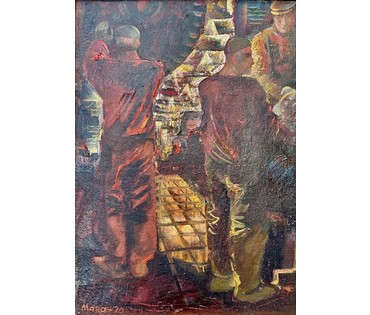 Алесь Мара (Марочкин А.А. 1940 г.р.) «В цехе БЕЛАЗа» 1970 год. Размер 66х85см. (артикул №3645) - фото №3