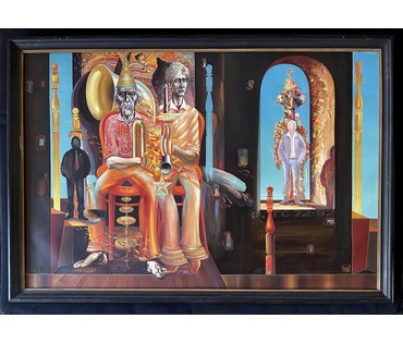 Скрипниченко Г.С. Художник-сюрреалист, "белорусский Дали". Каталожная работа "Весенняя аритмия.Музыканты", 1972-1992г.г. Минск. Холст, масло. Размер с рамой 95,5х66см. № 3664 (артикул №3664) - фото №1