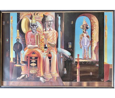 Скрипниченко Г.С. Художник-сюрреалист, "белорусский Дали". Каталожная работа "Весенняя аритмия.Музыканты", 1972-1992г.г. Минск. Холст, масло. Размер с рамой 95,5х66см. № 3664 (артикул №3664) - фото №4
