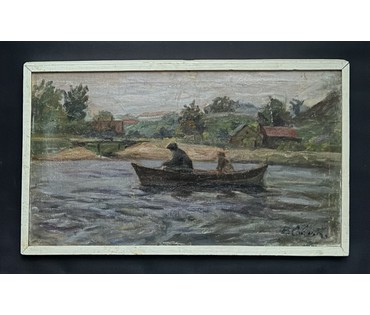 Савицкий В.Н "Нёманские рыбаки", 1963г. Холст, масло. Размер 33,5х57,5 см. № 3676 (артикул №3676) - фото №3