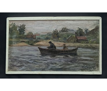 Савицкий В.Н "Нёманские рыбаки", 1963г. Холст, масло. Размер 33,5х57,5 см. № 3676 (артикул №3676) - фото №5