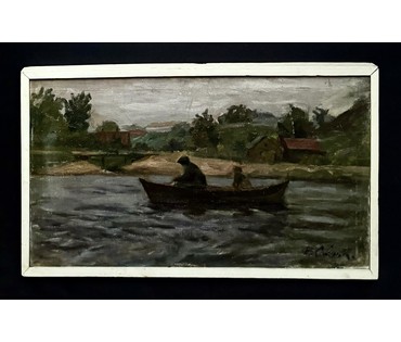 Савицкий В.Н "Нёманские рыбаки", 1963г. Холст, масло. Размер 33,5х57,5 см. № 3676 (артикул №3676) - фото №4