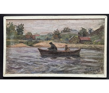 Савицкий В.Н "Нёманские рыбаки", 1963г. Холст, масло. Размер 33,5х57,5 см. № 3676 (артикул №3676) - фото №1