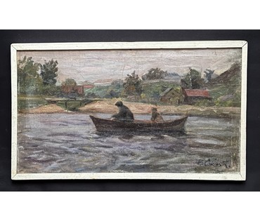 Савицкий В.Н "Нёманские рыбаки", 1963г. Холст, масло. Размер 33,5х57,5 см. № 3676 (артикул №3676) - фото №2