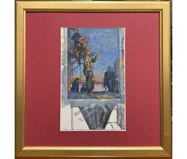 Гавриленко П.Н. Этюд к картине "На лесах", 1960 г. Картон, масло. Размер с рамой и паспарту 46,5х46,5 см. № 3697 (артикул №3697) - фото №1