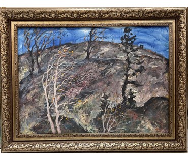 Дударенко Л.А. "Ветреный день", 1979г. Картон, масло. Размер с рамой 86,5х67 см. № 3730 (артикул №3730) - фото №1