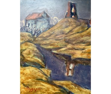 Дударенко Л.А "Отражение истории.Башни Новогрудской земли",1973г. Картон, масло. Размер с рамой 96,5х67 см. № 3731 (артикул №3731) - фото №2