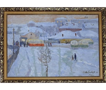 Козловский А.С "У Комаровки", 1967г. Картон, масло.Размер с рамой 79х57 см. № 3759 (артикул №3759) - фото №1