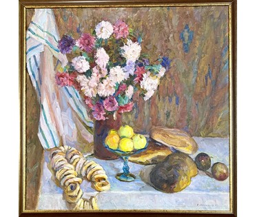 Максимцев К.И "Натюрморт",1984г. Холст, масло. Размер с рамой 96х96 см. № 3787 (артикул №3787) - фото №5