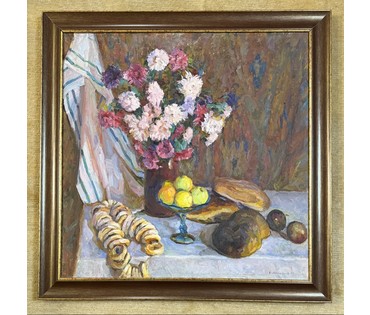 Максимцев К.И "Натюрморт",1984г. Холст, масло. Размер с рамой 96х96 см. № 3787 (артикул №3787) - фото №3