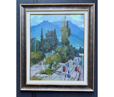 Маслеников П.В "В Крыму", 1982г. Картон, масло. Размер с рамой 54х63,5 см. № 3788 (артикул №3788) - фото №1