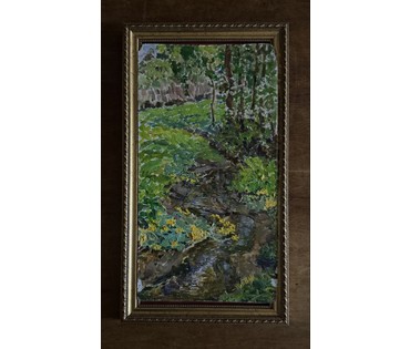 Жолток В.К "Ручеёк", этюд. Картон, масло. Размер с рамой 36,5х53 см. № 3801 (артикул №3801) - фото №3