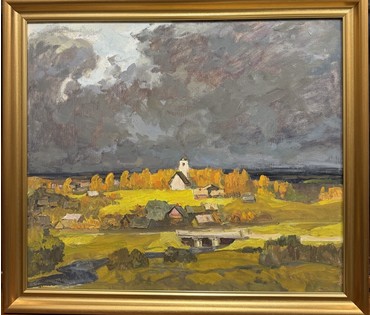 Козловский А.С "Осень в Заславле", картон, масло. Размер с рамой 65х57 см. № 3822 (артикул №3822) - фото №1