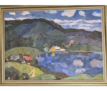 Гугель А.С "Пейзаж с озером", 1973 год. Холст, масло. Вероятно Логойщина. Размер с рамой 72,5х98,5 см. № 3846 (артикул №3846) - фото №7