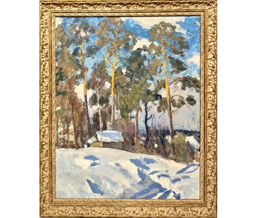 Бархатков А.С - Заслуженный художник. "На опушке", 1968 г. Картон, масло. Размер с рамой 94х115 см. № 3853 (артикул №3853) - фото №4