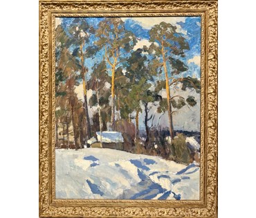 Бархатков А.С - Заслуженный художник. "На опушке", 1968 г. Картон, масло. Размер с рамой 94х115 см. № 3853 (артикул №3853) - фото №1