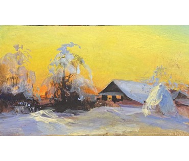 Цудик Н.М "Зимний внечер", ДВП, масло. Размер 31х18,5 см. № 3856 (артикул №3856) - фото №2