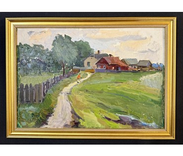 Савицкий В.Н "Переселка", 1952г. Картон, масло. Размер с рамой 40х55,5 см. № 3860 (артикул №3860) - фото №5