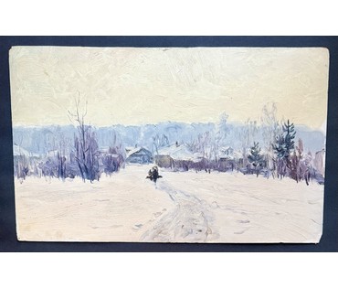 Кроль А.И "Зимка", 1963г. Картон, масло. Размер 50х30 см. № 3887 (артикул №3887) - фото №3