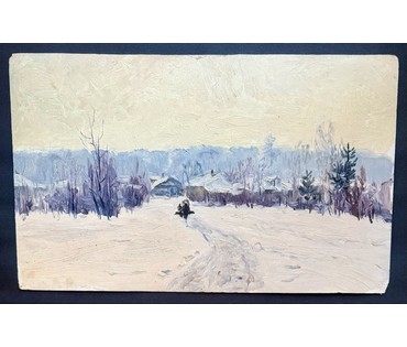 Кроль А.И "Зимка", 1963г. Картон, масло. Размер 50х30 см. № 3887 (артикул №3887) - фото №5