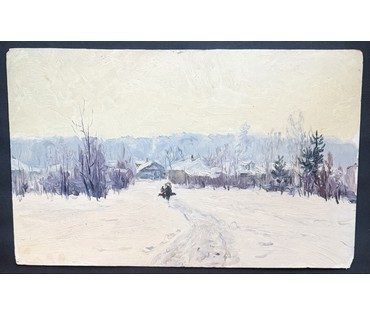 Кроль А.И "Зимка", 1963г. Картон, масло. Размер 50х30 см. № 3887 (артикул №3887) - фото №6