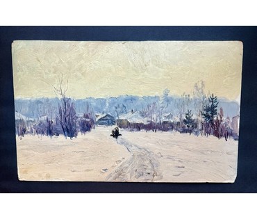 Кроль А.И "Зимка", 1963г. Картон, масло. Размер 50х30 см. № 3887 (артикул №3887) - фото №2