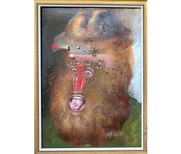 Скрипниченко Г.С.Художник-сюрреалист, "белорусский Дали". Каталожная работа "Супакойся браценнік-гэта куравы грып", 1987-2006 г.г. Картон, масло. Размер с рамой 74х55 см. № 3895 (артикул №3895) - фото №1