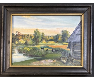 Скрипниченко Г.С. Каталожная работа "Река Ислочь", 1981 г. Холст, масло. Размер с рамой 49х38 см. № 3930 (артикул №3930) - фото №1