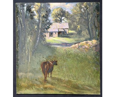 Скрипниченко Г.С "Вёска Белы Бераг.Мая хата", 1987 г. ДВП, масло. Размер 55,5х50 см. № 3980 (артикул №3980) - фото №3
