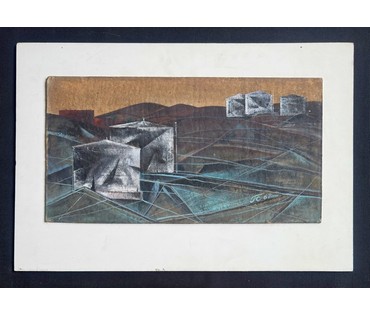 Скрипниченко Г.С "Нафтасховішча", 1962 г. ДВП, масло. Размер с рамой 62,5х40 см. № 3981 (артикул №3981) - фото №2