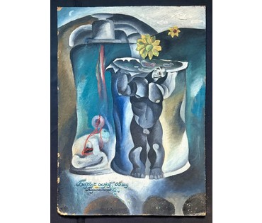Скрипниченко Г.С. Каталожная работа "Бытовой сюжет", 1965г. ДВП, масло. Размер 80х56,5 см. № 3985 (артикул №3985) - фото №3