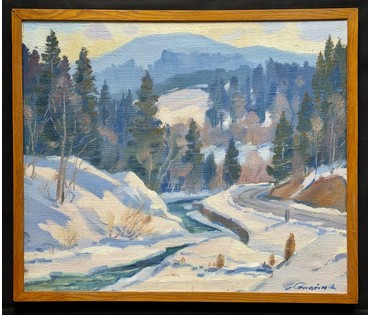 Сапатюк М.М "Пейзаж", холст, масло. Размер с родной рамой 61х52 см. № 3999 (артикул №3999) - фото №5
