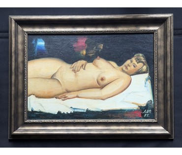 Щемелёв Л.Д "Обнажённая", 1985г. Холст, масло. Размер с рамой 52,5х70 см. № 4012 (артикул №4012) - фото №1