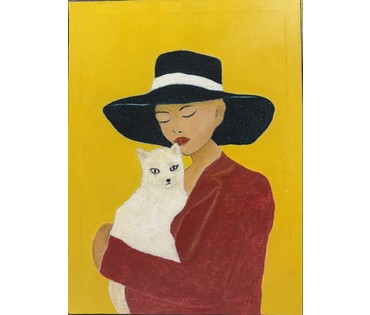 Лисовский А.С "Белая кошка.Красное платье", 2026 г. Холст, акрил. Размер 80х60 см. № 4053 (артикул №4053) - фото №3