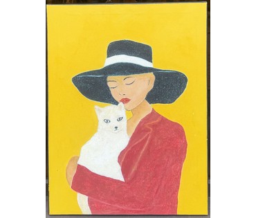 Лисовский А.С "Белая кошка.Красное платье", 2026 г. Холст, акрил. Размер 80х60 см. № 4053 (артикул №4053) - фото №2